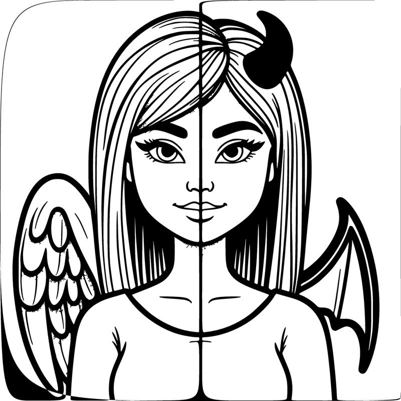realistic split one half angel girl and the other half devil girl