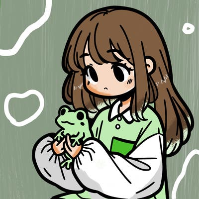girl with long hair and a oversized shirt. and she is holding a frog