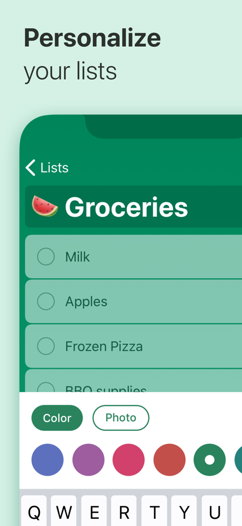 Personalizando una lista de compras con temas de color en la aplicación Microsoft To Do