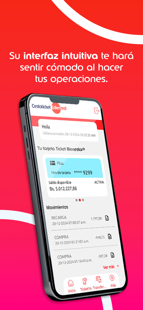 Cestaticket Edenred - Cestaticket Edenred app dashboard on a smartphone displaying available balance and recent transaction history