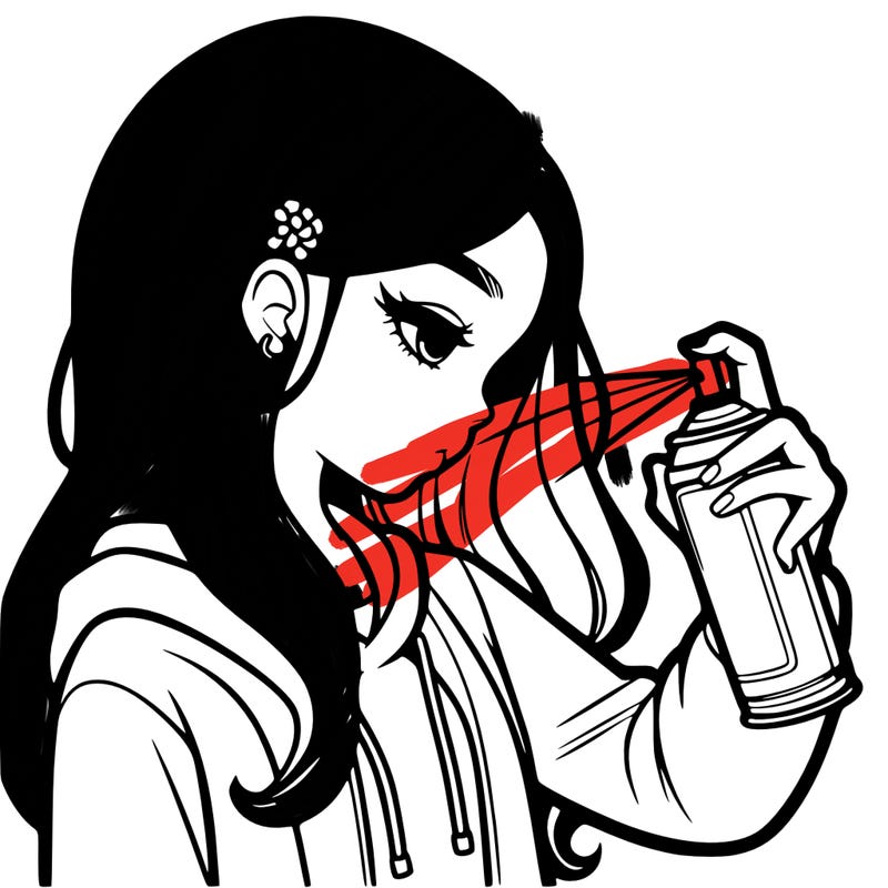 a realistic girl spray painting