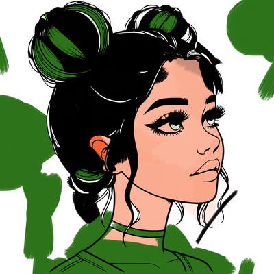 realistic girl with buns on the top of her head