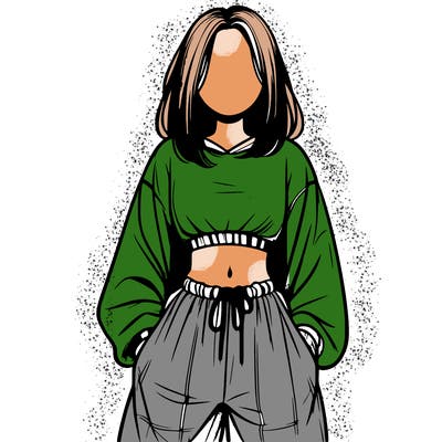 realistic girl faceless with baggy pants and a crop top