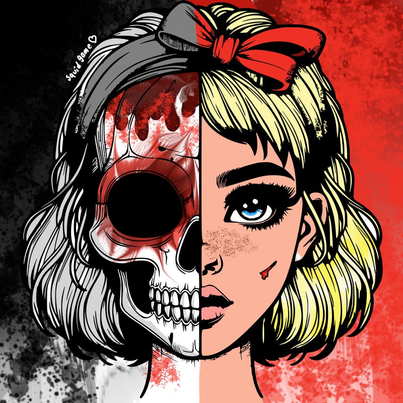 realistic girl with half skull mask