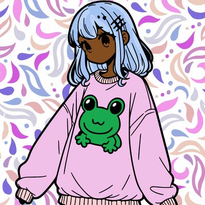girl wearing frogging sweatshirt