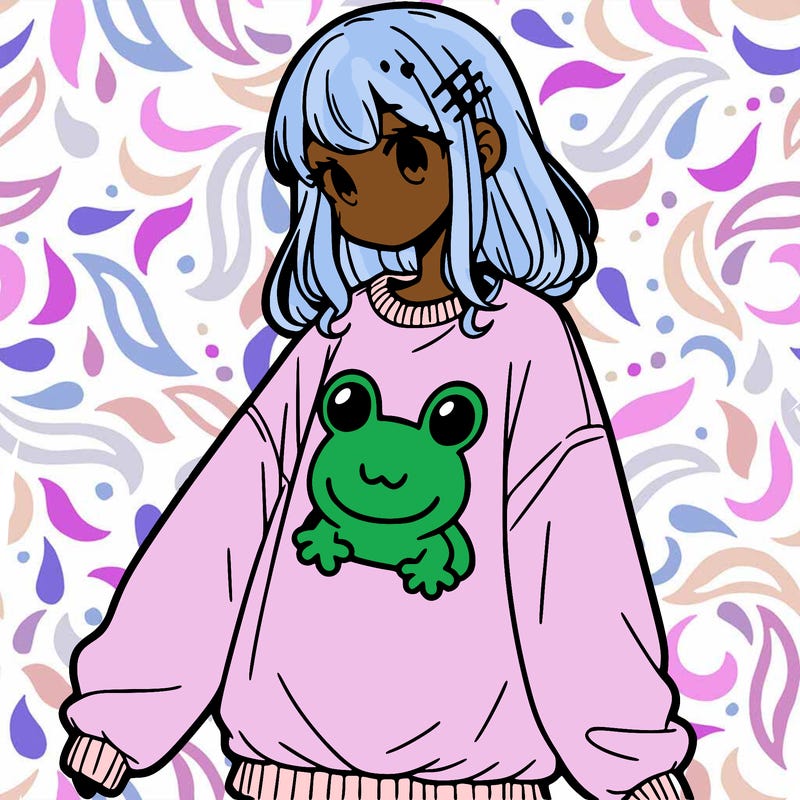 girl wearing frogging sweatshirt