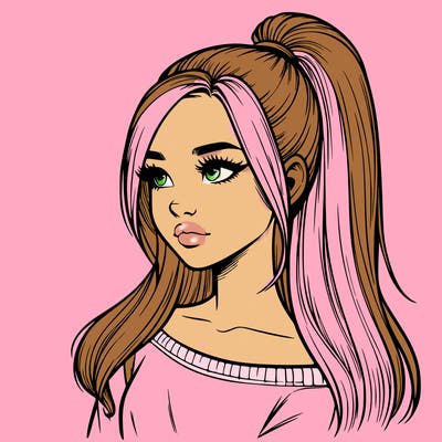 realistic girl with a high ponytail