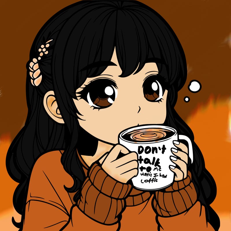 realistic girl drinking coffee