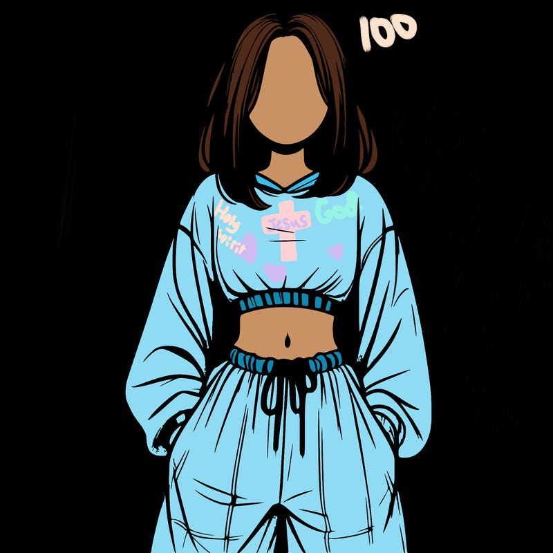 realistic girl faceless with baggy pants and a crop top