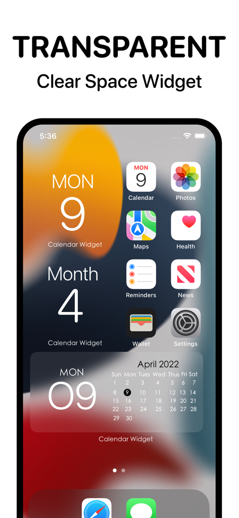 Calendar Widget - Date Widgets - A demonstration of transparent calendar widgets on an iPhone home screen