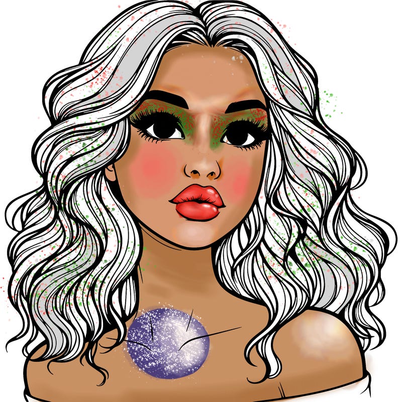 realistic girl with wavy hair and lips