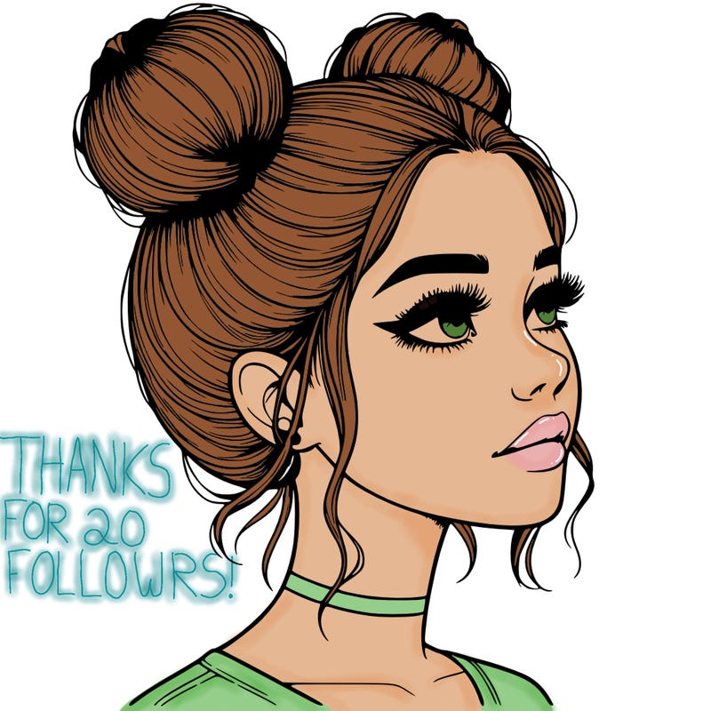 realistic girl with buns on the top of her head