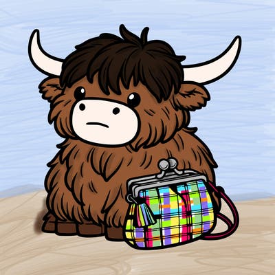 highland cow in a purse