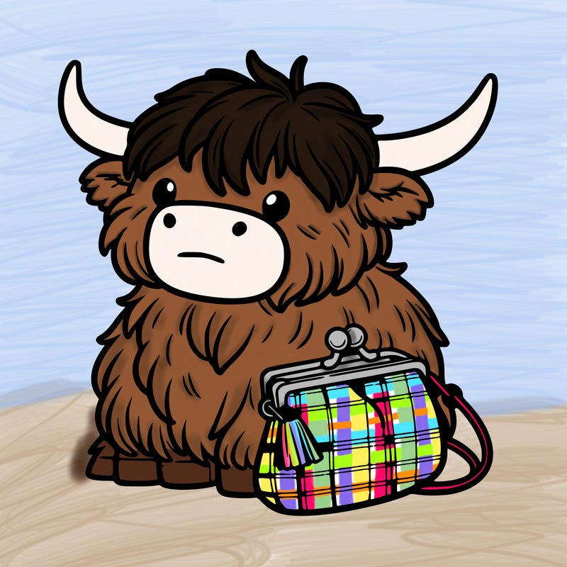 highland cow in a purse