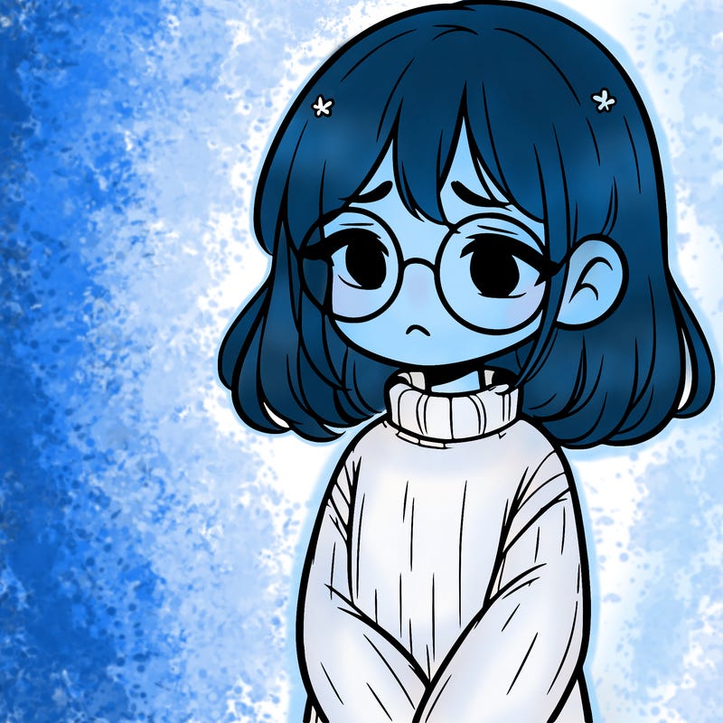 sad girl with glasses in a sweater