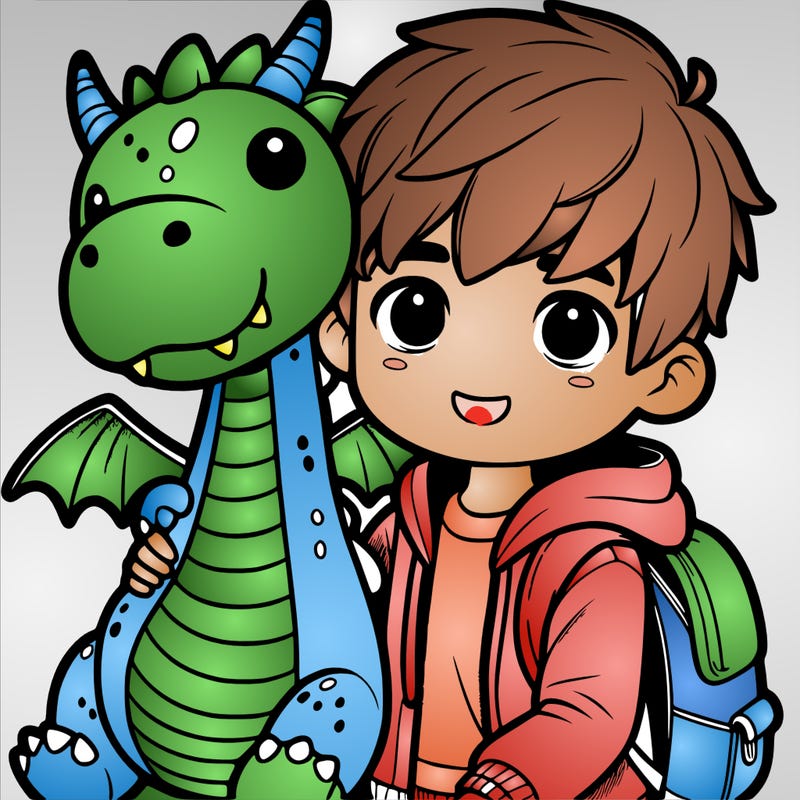 boy with a dragon plushie