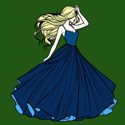 realistic woman with dress flowing in the wind