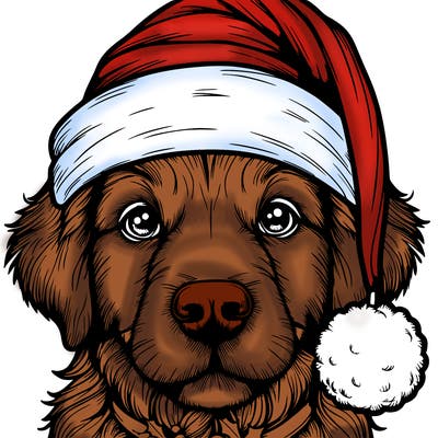 realistic dog with a christmas hat