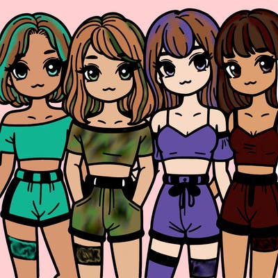 girls next to each other wearing crop tops and shorts