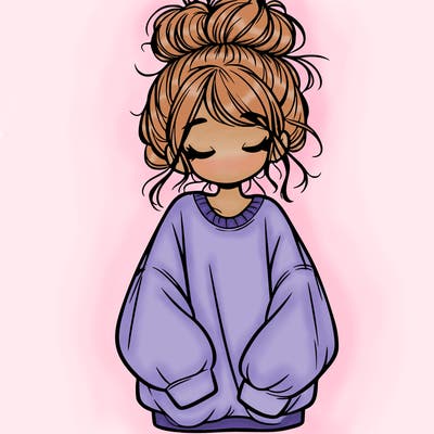 girl with baggy sweatshirt and messy bun