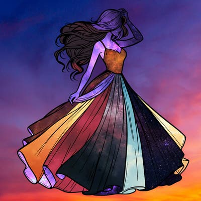 realistic woman with dress flowing in the wind