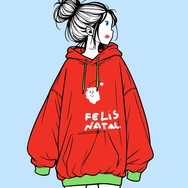 realistic girl with a oversized sweatshirt on and a bun