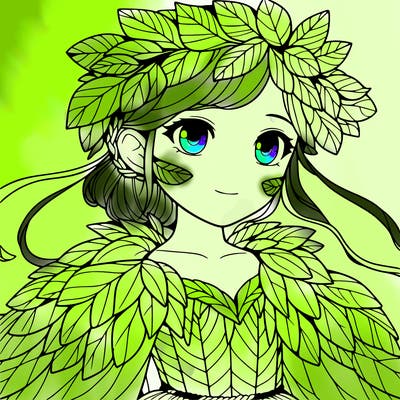 a realistic girl with a costume made of leaves
