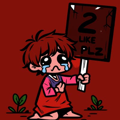 small poor toddler crying with sign that says 2 like plz