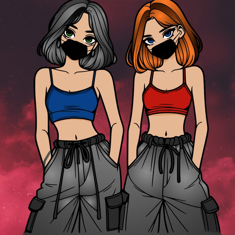 two girls with crop top with baggy pants