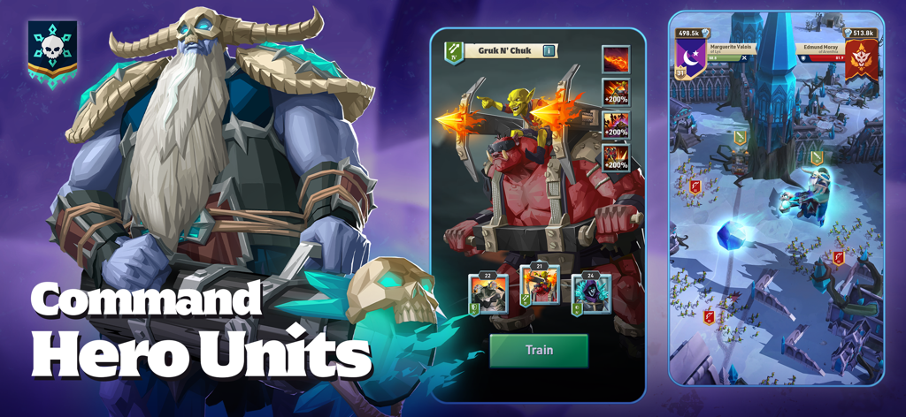 Kingdom Maker - Kingdom Maker game interface showing hero unit management and RTS battlefield gameplay