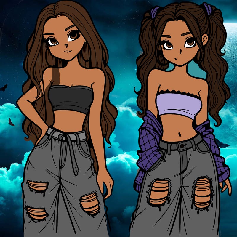 2 girls in crop tops and baggy jeans ripped