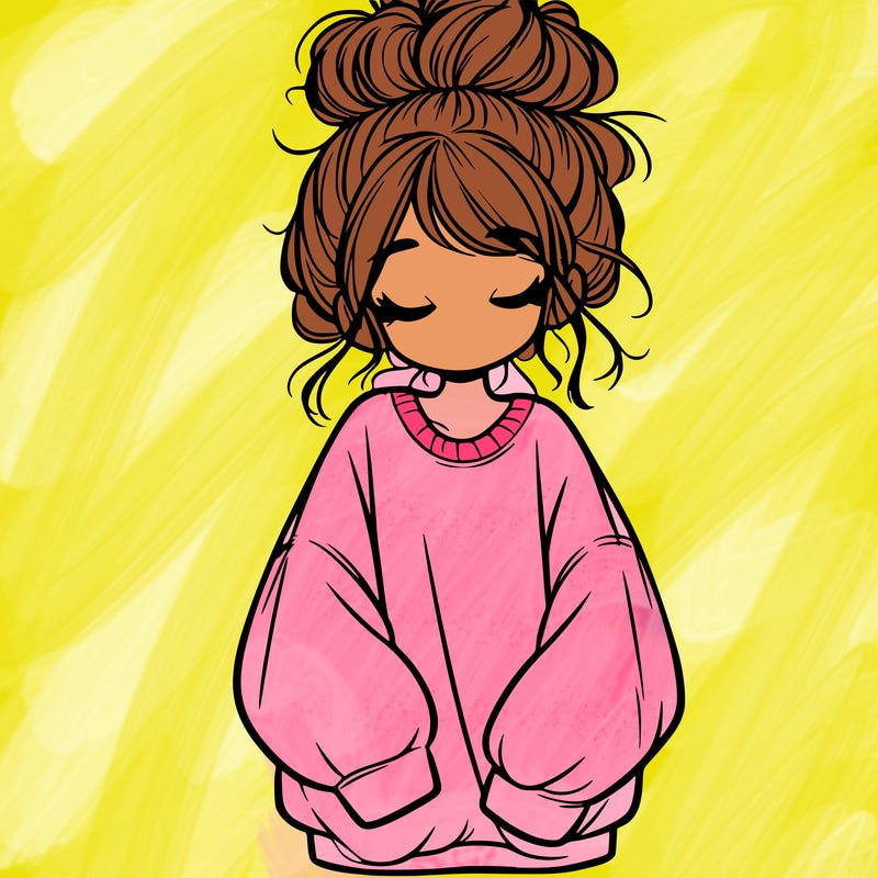 girl with baggy sweatshirt and messy bun