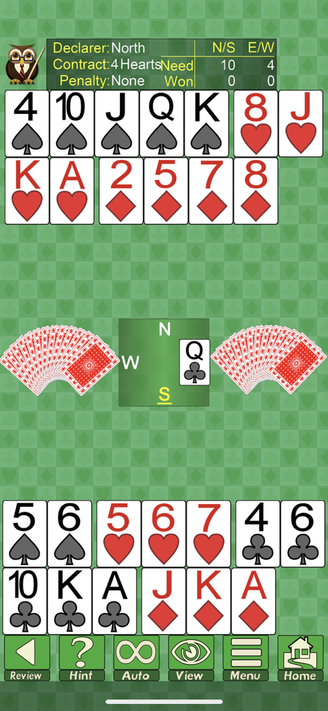 Omar Sharif Bridge Card Game - Gameplay screen of the Omar Sharif Bridge card game showing players cards and game status