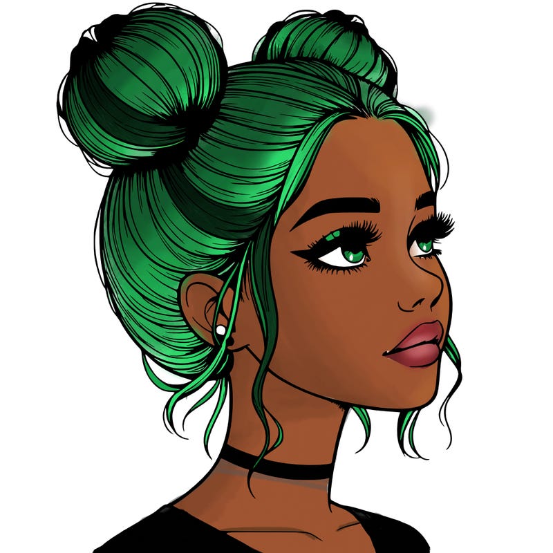realistic girl with buns on the top of her head