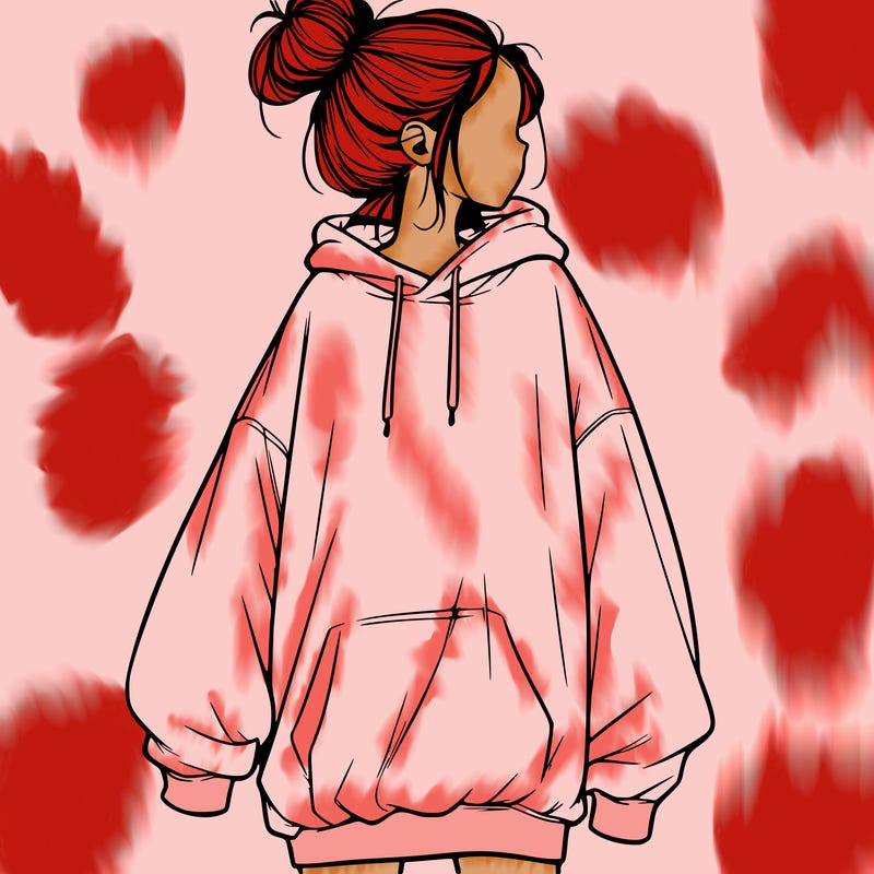 realistic girl with a oversized sweatshirt on and a bun