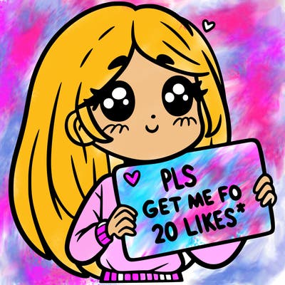 a girl holding up a sight that says pls get me to 20 likes