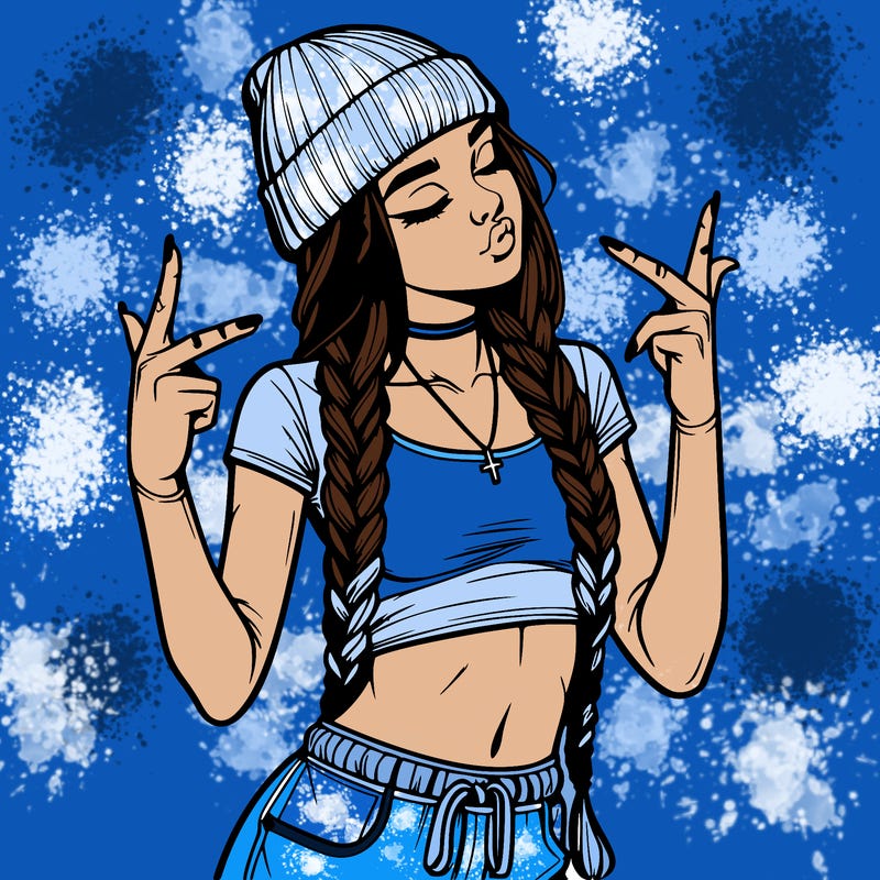 realistic teenage girl with braids and a beanie and crop top doing 🫶🏼