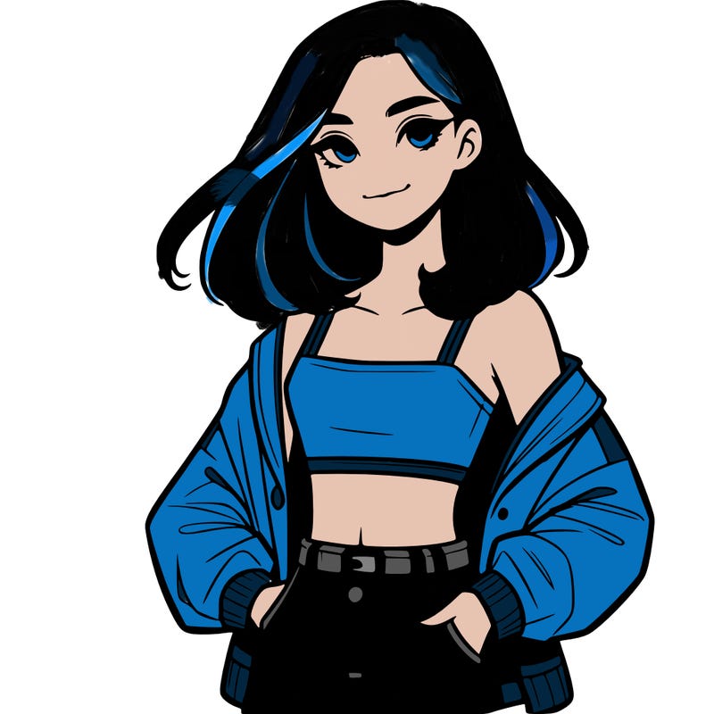 a realistic girl with a crop top and short shorts in an open jacket