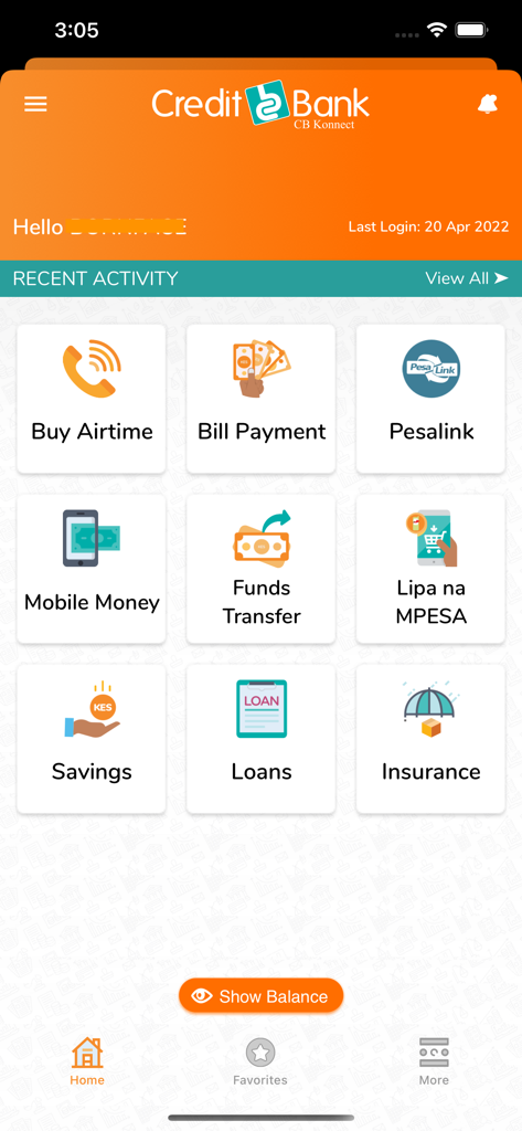 Credit Bank CB Konnect - Credit Bank CB Konnect app home screen with banking services icons