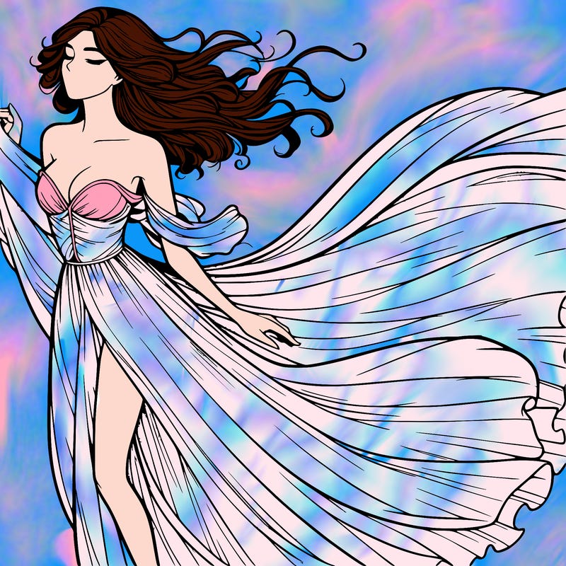 realistic woman in dress flowing the the wind