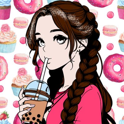 realistic girl with braided hair drinking boba
