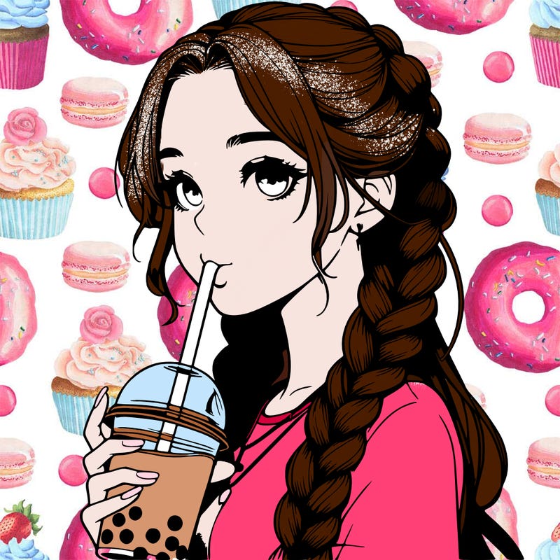 realistic girl with braided hair drinking boba