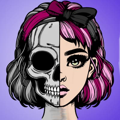 realistic girl with half skull mask