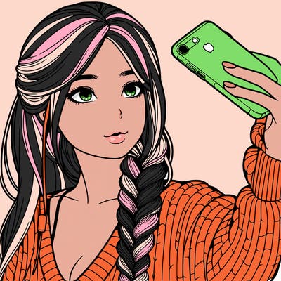realistic girl, taking a selfie