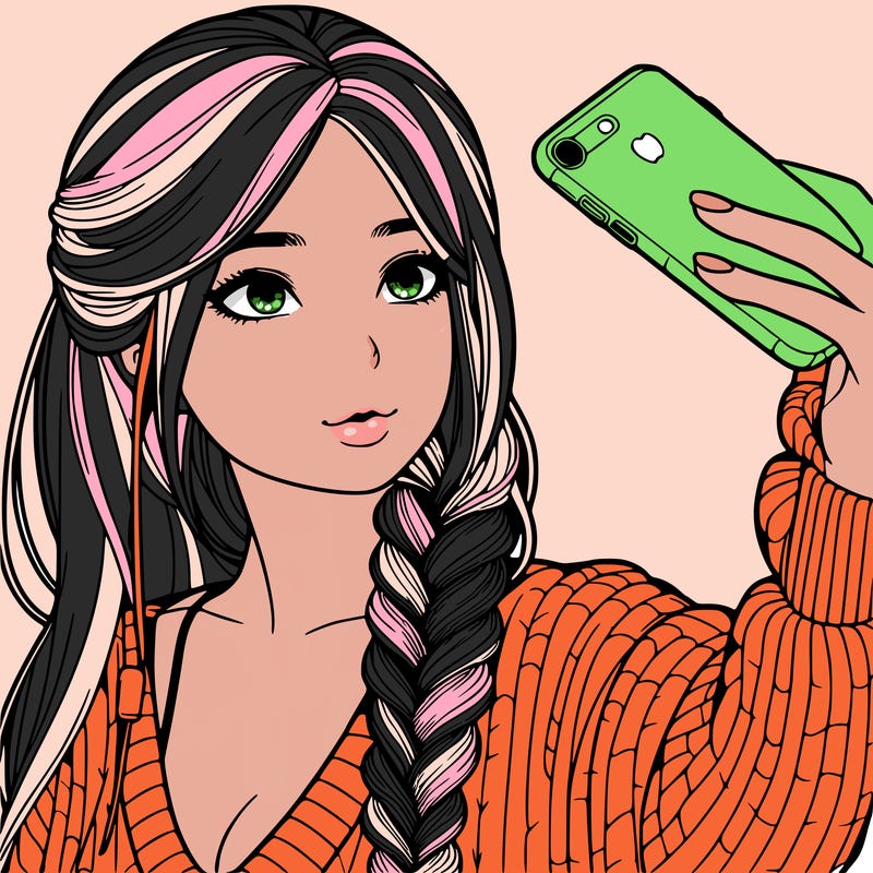 realistic girl, taking a selfie