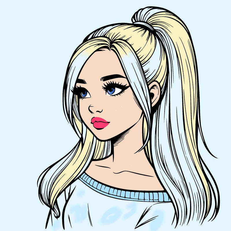 realistic girl with a high ponytail