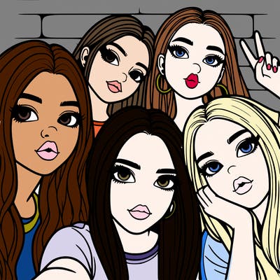 group of teen girls friends y2k up close in a selfie