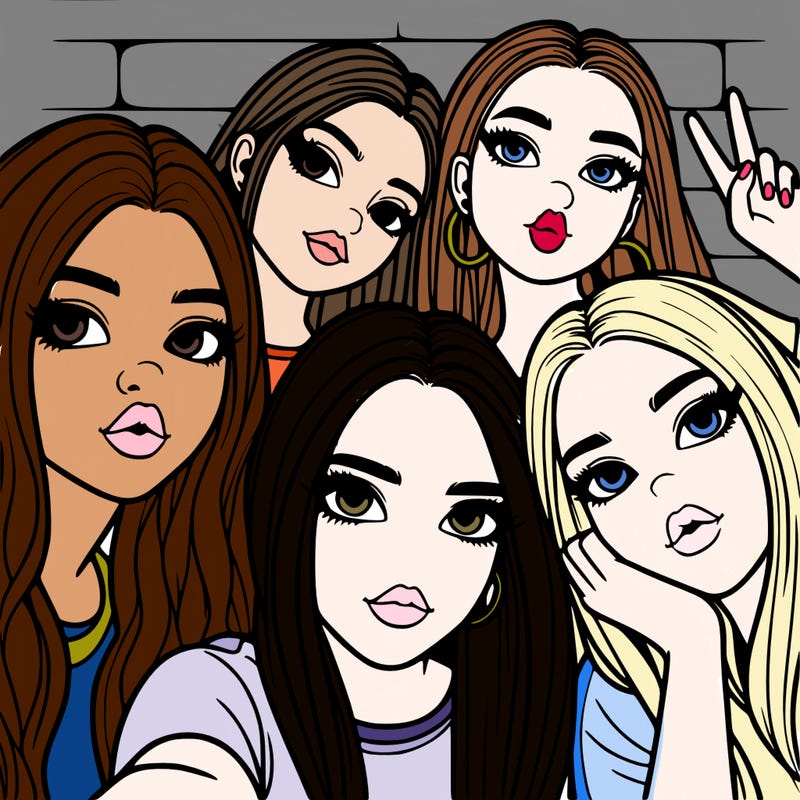 group of teen girls friends y2k up close in a selfie