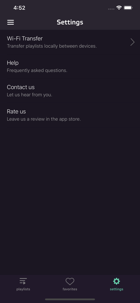 Mobdro Live TV IPTV HD Player - The settings screen of the Mobdro IPTV app showing options for Wi-Fi Transfer, Help, Contact us, and Rate us.