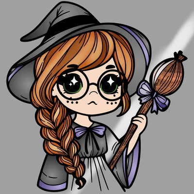 a witch with a braid and two glasses